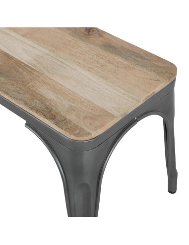 Banc Bolero Bistro 1000 mm - Lot de 2, cadre gris acier et assise bois manguier