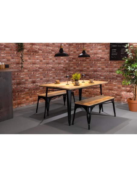 Banc Bolero Bistro 1000 mm - Lot de 2, cadre noir, assise manguier