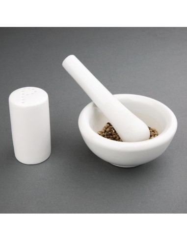 Pilon et mortier Vogue 115 mm en porcelaine - Blanc