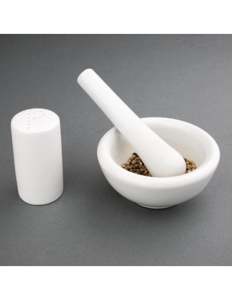 Pilon et mortier Vogue 115 mm en porcelaine - Blanc