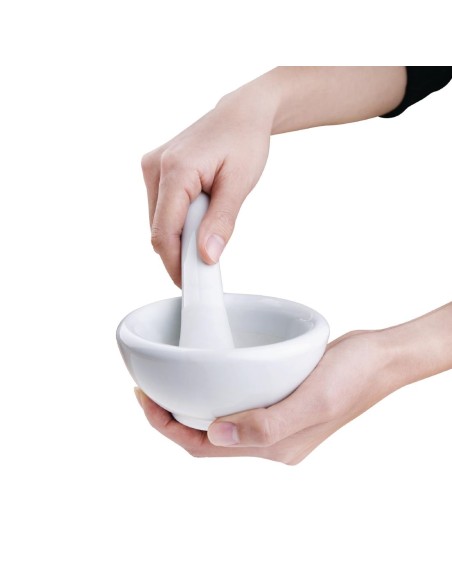 Pilon et mortier Vogue 115 mm en porcelaine - Blanc