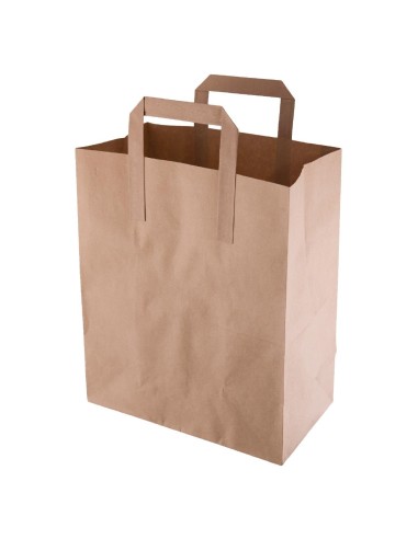 Sacs moyens en papier marron à poignées plates - lot de 250