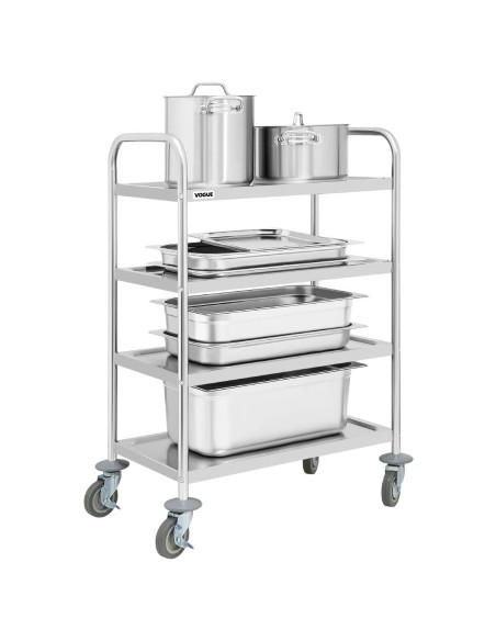 Chariot de débarrassage Vogue 4 niveaux - inox, 100 kg