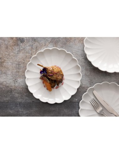 Assiettes festonnées Olympia Bloom blanches 226 mm - lot de 6