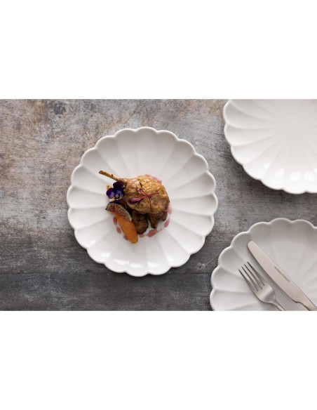 Assiettes festonnées Olympia Bloom blanches 226 mm - lot de 6