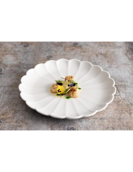Assiettes festonnées Olympia Bloom blanches 276 mm - lot de 4