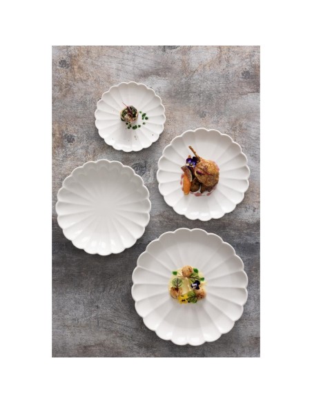 Assiettes festonnées Olympia Bloom blanches 276 mm - lot de 4