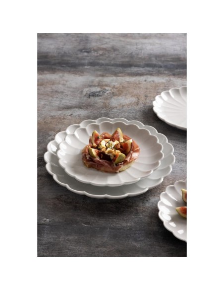 Assiettes festonnées Olympia Bloom blanches 276 mm - lot de 4