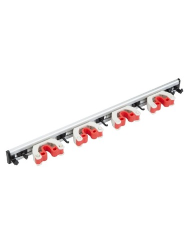 Porte-balais mural Jantex 4 clips - Aluminium blanc