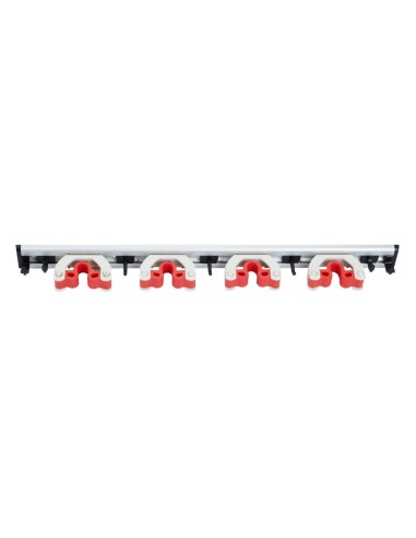 Porte-balais mural Jantex 4 clips - Aluminium blanc