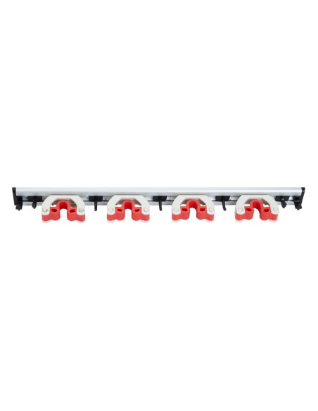Porte-balais mural Jantex 4 clips - Aluminium blanc