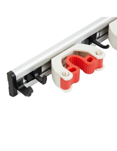 Porte-balais mural Jantex 4 clips - Aluminium blanc