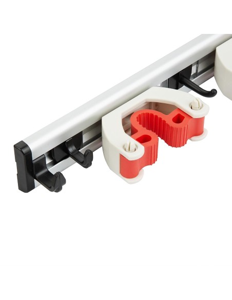 Porte-balais mural Jantex 4 clips - Aluminium blanc