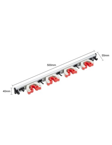 Porte-balais mural Jantex 4 clips - Aluminium blanc