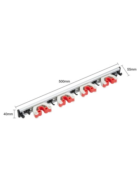 Porte-balais mural Jantex 4 clips - Aluminium blanc
