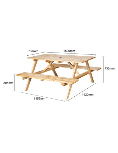 Table de pique-nique Bolero Elements 1532 mm - Bois naturel