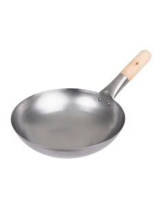 Wok fond plat en acier doux Vogue 254 mm - Design rustique
