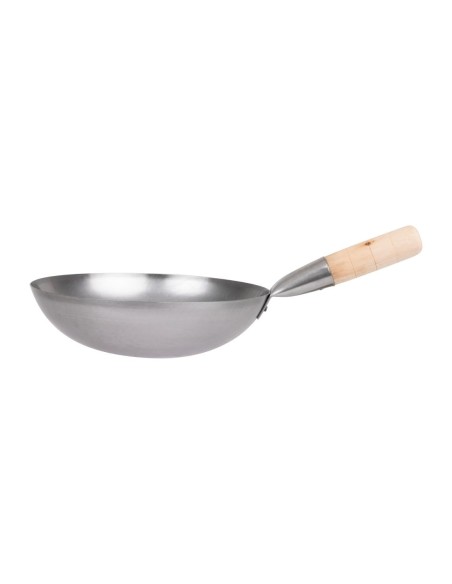 Wok fond plat en acier doux Vogue 254 mm - Design rustique