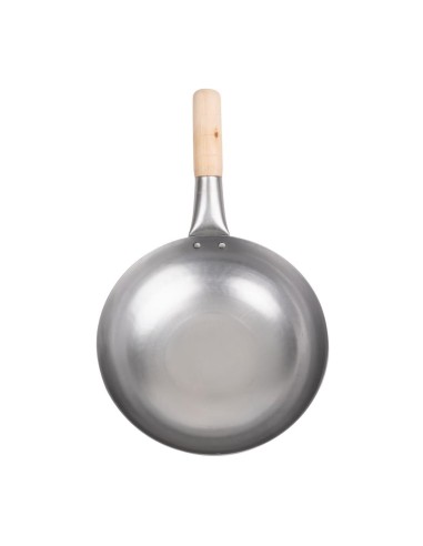 Wok fond plat en acier doux Vogue 254 mm - Design rustique