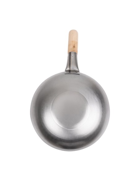 Wok fond plat en acier doux Vogue 254 mm - Design rustique