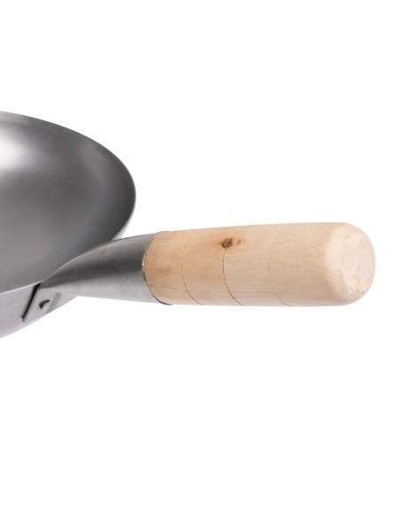 Wok fond plat en acier doux Vogue 254 mm - Design rustique