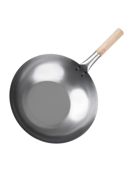Wok en acier doux Vogue 35,6 cm - Design rustique