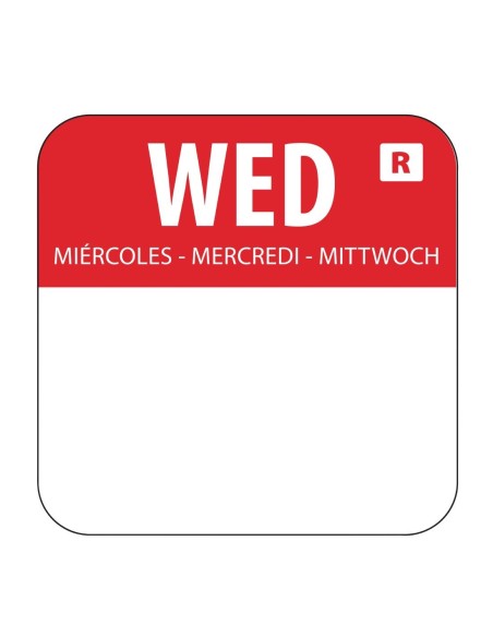 Etiquettes alimentaires rouge Mercredi 24mm - Hygiplas 1000 pcs