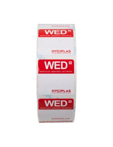 Etiquettes alimentaires rouge Mercredi 24mm - Hygiplas 1000 pcs