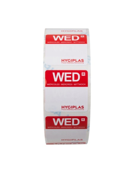 Etiquettes alimentaires rouge Mercredi 24mm - Hygiplas 1000 pcs