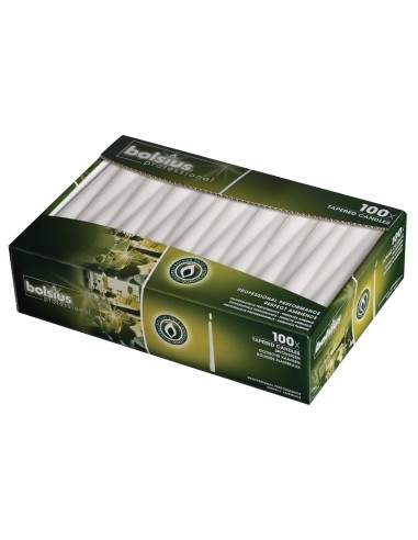 Bougies effilées blanches Bolsius 254 mm - lot de 100