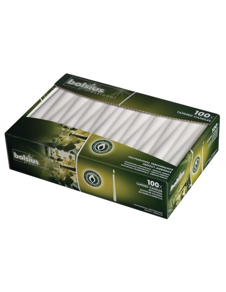 Bougies effilées blanches Bolsius 254 mm - lot de 100