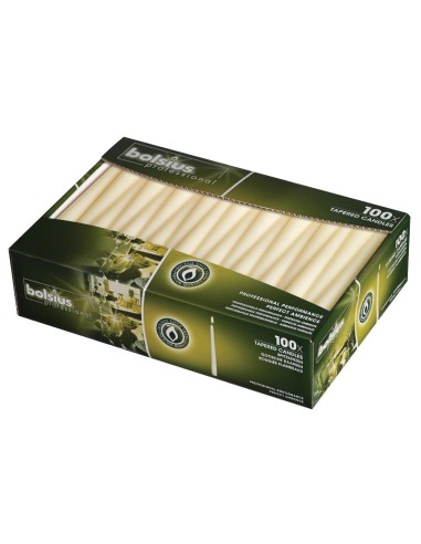 Bougies effilées Bolsius 254 mm ivoire - lot de 100