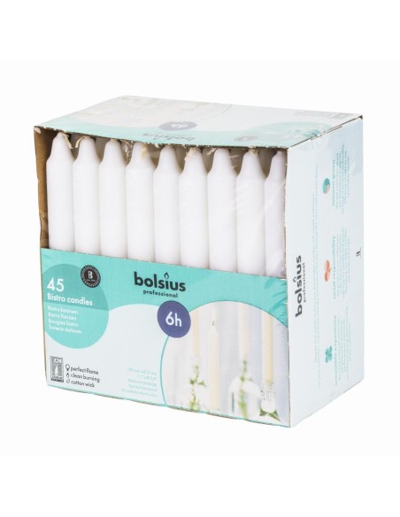Bougies bistro Bolsius blanches 177 mm - lot de 45