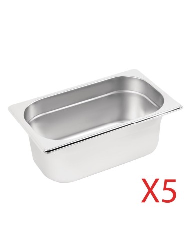Lot de 5 bacs GN1/4 Vogue - Inox 12,5 L