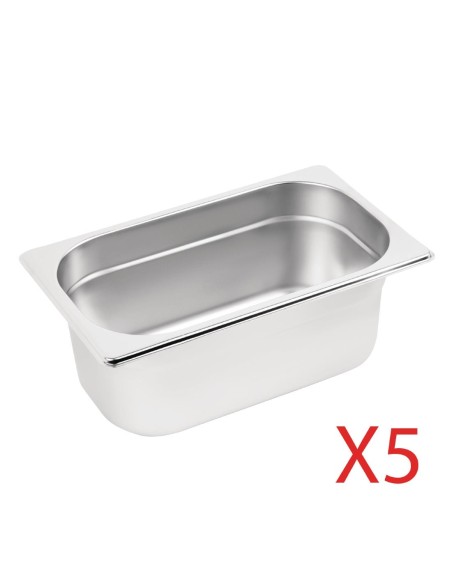 Lot de 5 bacs GN1/4 Vogue - Inox 12,5 L