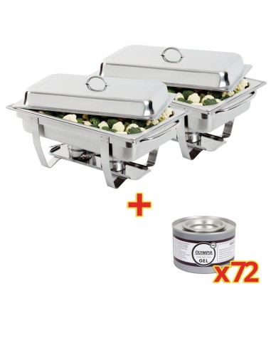 Lot de 2 chafing dish Milan GN 1/1 + 72 capsules gel Olympia