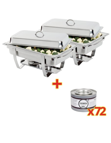 Lot de 2 chafing dish Milan GN 1/1 + 72 capsules gel Olympia