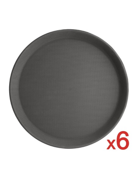 Lot de 6 plateaux ronds antidérapants Olympia Kristallon - Noir