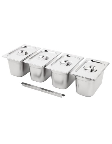 Ensemble 4 bacs GN 1/4 inox Vogue avec couvercles