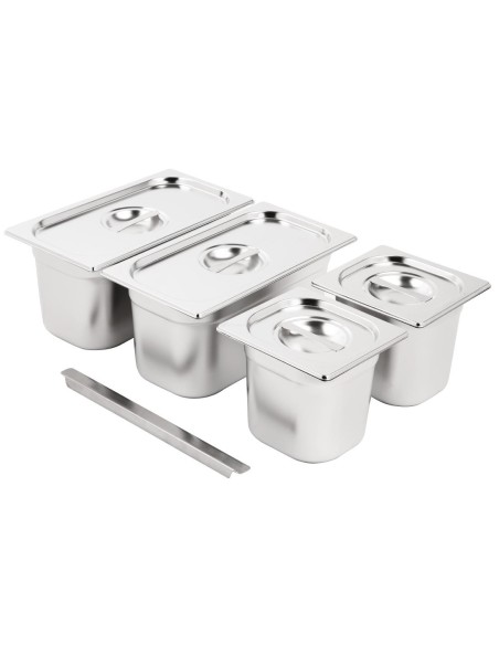 Ensemble de bacs GN 2x1/3 + 2x1/6 inox Vogue avec couvercles