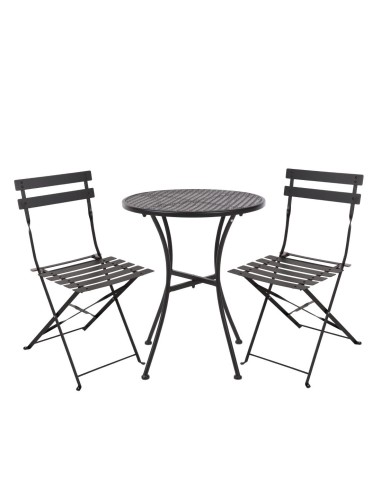 Ensemble table et 2 chaises pliantes Bolero noir - extérieur