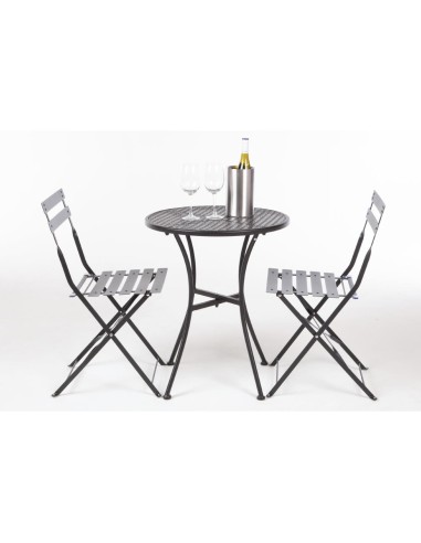 Ensemble table et 2 chaises pliantes Bolero noir - extérieur
