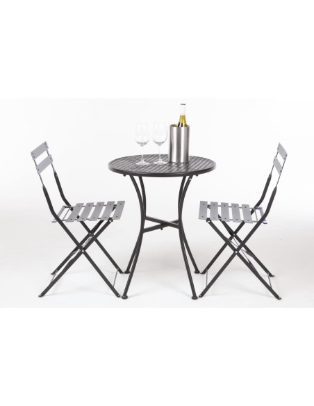 Ensemble table et 2 chaises pliantes Bolero noir - extérieur