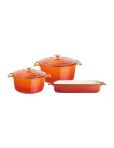 Lot de 3 plats en fonte Vogue orange - cuisine professionnelle