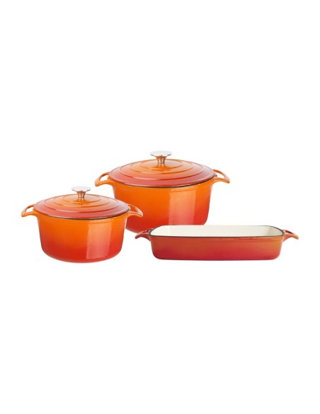 Lot de 3 plats en fonte Vogue orange - cuisine professionnelle