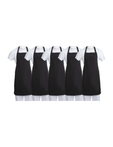 Tablier bavette noir en polycoton - lot de 5 Whites