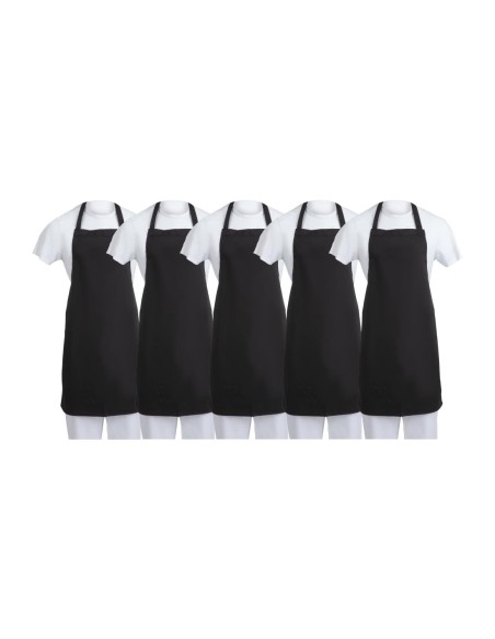 Tablier bavette noir en polycoton - lot de 5 Whites