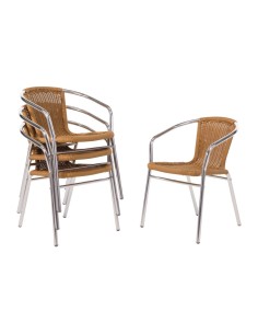 Fauteuils rotin PE et aluminium empilables Bolero - lot de 4