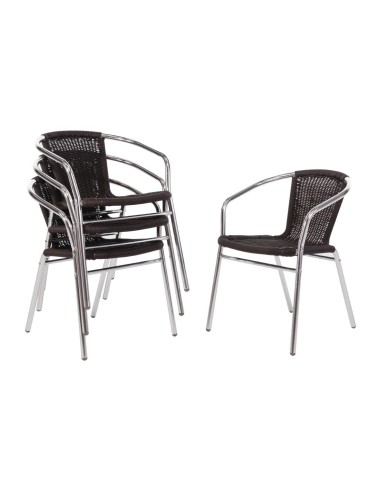Fauteuils rotin PE empilables Bolero noir - lot de 4
