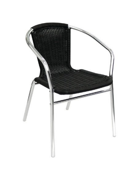 Fauteuils rotin PE empilables Bolero noir - lot de 4